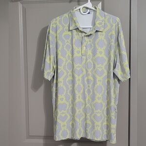 Hreski Golf Polo Shirt Men’s Large Gray Yellow Snakeskin All Over Print